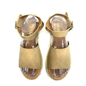 Open Toe Buckle Ankle Strap Espadrilles Tan Size Size 9